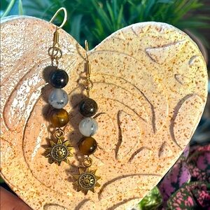 Handmade Bronzite + Chrysoprase + Tigers Eye Sun Charm Earrings ✨